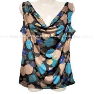 𝅺VICTORIA Sleeveless Blue and Gold Metallic Sheen Polka Dot Top-Size S